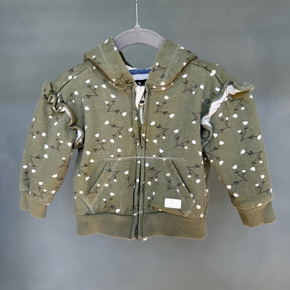 7 For All Mankind Floral Olive Baby Hoodie 18M